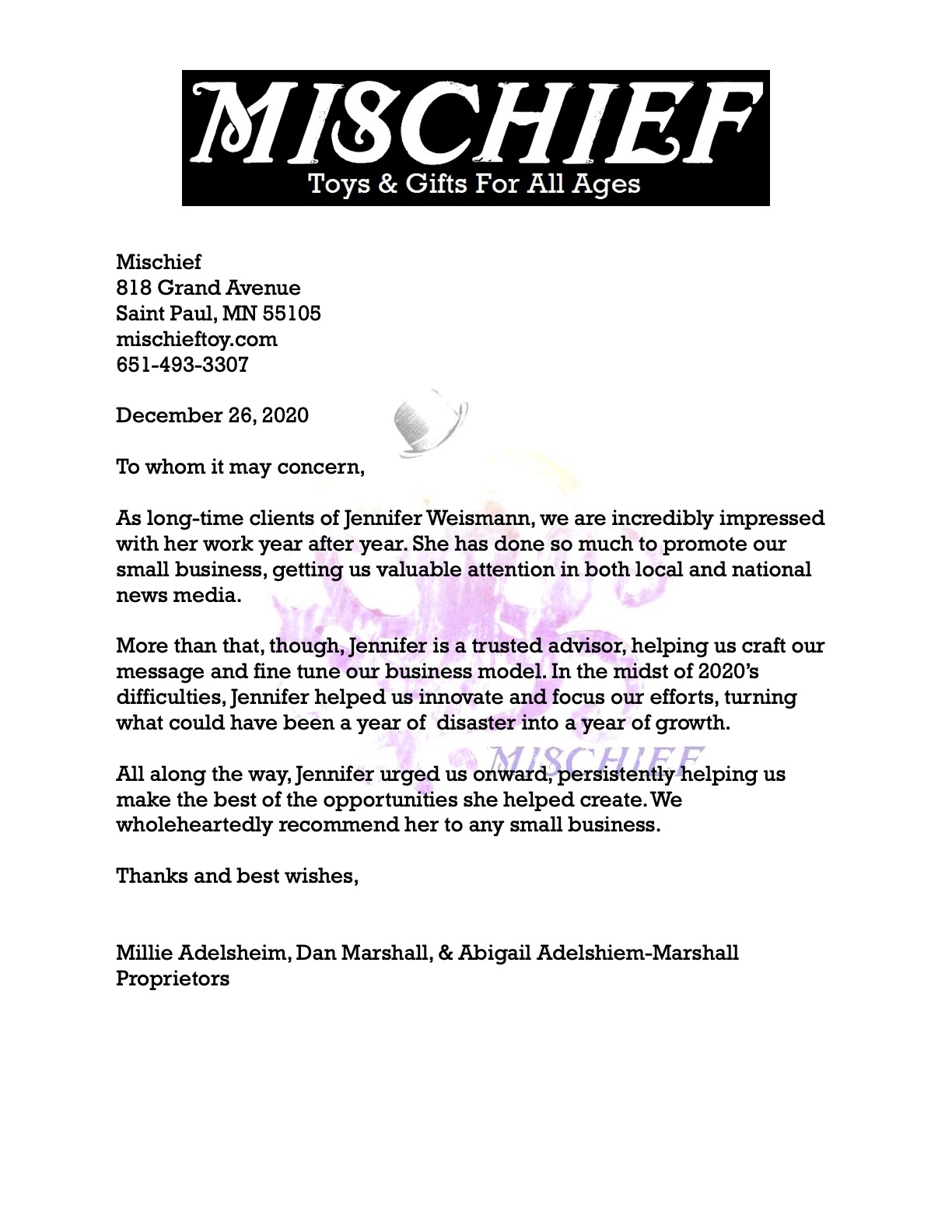 letter for Jennifer
